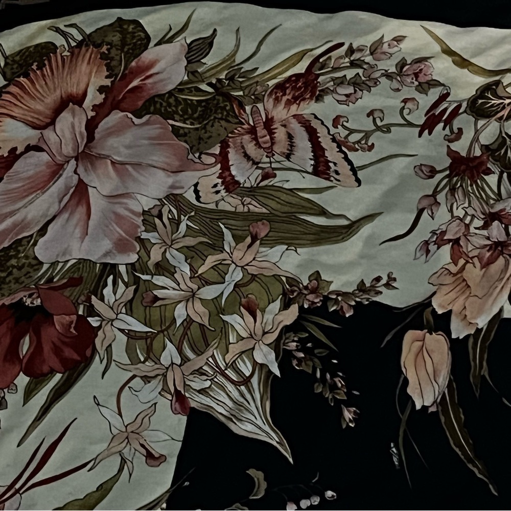 vintage '90s large 💯 silk square navy pink floral butterfly print scarf - Picture 6 of 8